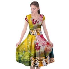 Rainbow Painted Nature Bigcat Cap Sleeve Wrap Front Dress by Sparkle