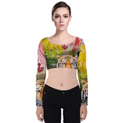 Rainbow Painted Nature Bigcat Velvet Long Sleeve Crop Top by Sparkle