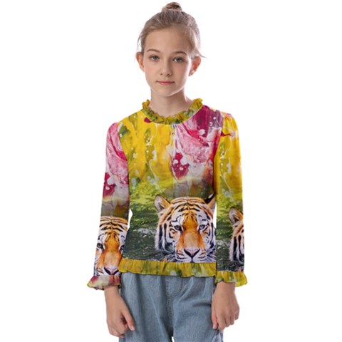 Rainbow Painted Nature Bigcat Kids  Frill Detail Tee by Sparkle