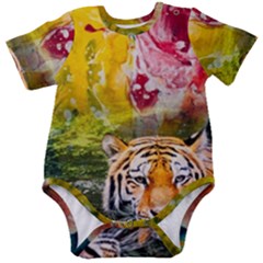 Rainbow Painted Nature Bigcat Baby Short Sleeve Onesie Bodysuit by Sparkle