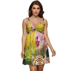 Rainbow Painted Nature Bigcat Ruffle Strap Babydoll Chiffon Dress by Sparkle