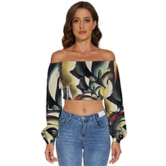 Model Of Picasso Long Sleeve Crinkled Weave Crop Top