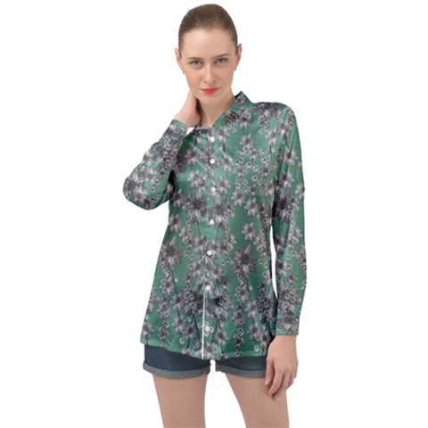 Forest Of Silver Pagoda Vines Long Sleeve Satin Shirt by pepitasart