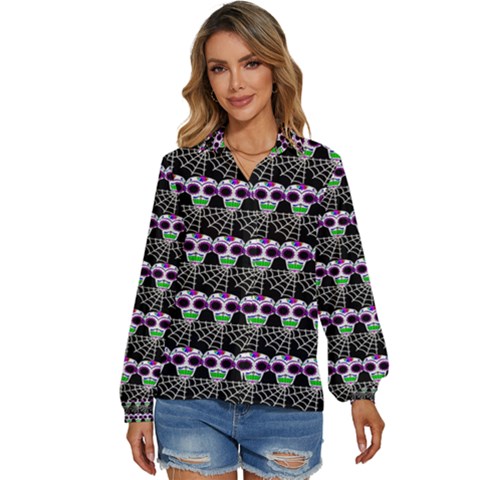 Skullspider Women s Long Sleeve Button Down Shirt by Sparkle