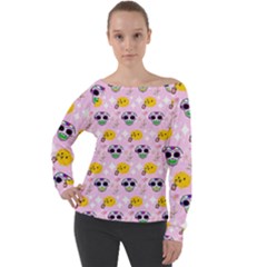 Skullsun Off Shoulder Long Sleeve Velour Top