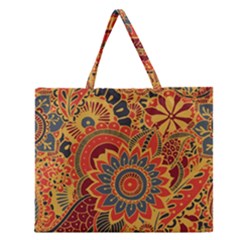 Bright Seamless Pattern-with-paisley-mehndi-elements-hand-drawn-wallpaper-with-floral-traditional-in Zipper Large Tote Bag by BangZart