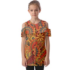 Bright Seamless Pattern-with-paisley-mehndi-elements-hand-drawn-wallpaper-with-floral-traditional-in Fold Over Open Sleeve Top by BangZart