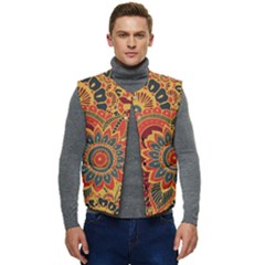 Bright Seamless Pattern-with-paisley-mehndi-elements-hand-drawn-wallpaper-with-floral-traditional-in Men s Short Button Up Puffer Vest	