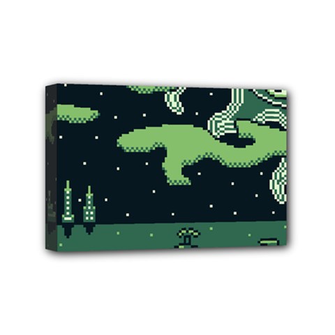 Ship Sea Monster Boat Island Night Pixel Mini Canvas 6  X 4  (stretched) by Pakemis