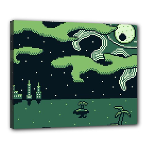 Ship Sea Monster Boat Island Night Pixel Canvas 20  X 16  (stretched) by Pakemis