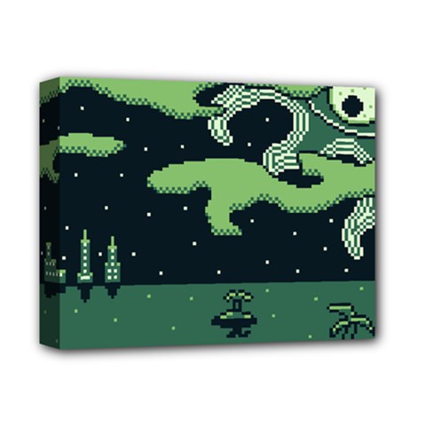 Ship Sea Monster Boat Island Night Pixel Deluxe Canvas 14  X 11  (stretched) by Pakemis