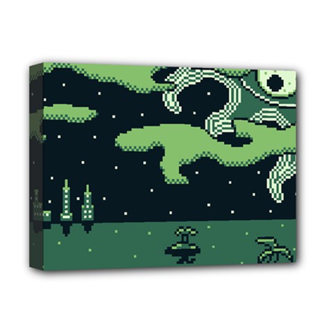 Ship Sea Monster Boat Island Night Pixel Deluxe Canvas 16  X 12  (stretched)  by Pakemis