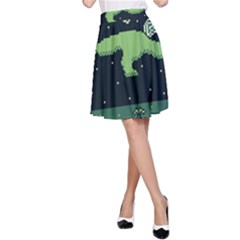 Ship Sea Monster Boat Island Night Pixel A-line Skirt by Pakemis