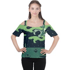 Ship Sea Monster Boat Island Night Pixel Cutout Shoulder Tee