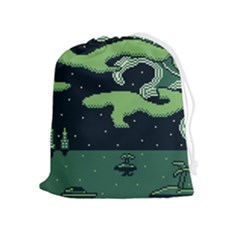 Ship Sea Monster Boat Island Night Pixel Drawstring Pouch (xl) by Pakemis