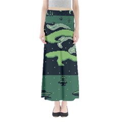 Ship Sea Monster Boat Island Night Pixel Full Length Maxi Skirt by Pakemis