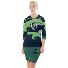 Ship Sea Monster Boat Island Night Pixel Quarter Sleeve Hood Bodycon Dress by Pakemis