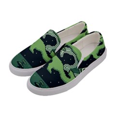 Ship Sea Monster Boat Island Night Pixel Women s Canvas Slip Ons by Pakemis