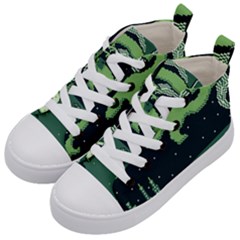 Ship Sea Monster Boat Island Night Pixel Kids  Mid-top Canvas Sneakers by Pakemis