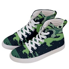 Ship Sea Monster Boat Island Night Pixel Men s Hi-top Skate Sneakers by Pakemis