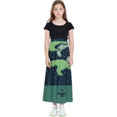 Ship Sea Monster Boat Island Night Pixel Kids  Flared Maxi Skirt by Pakemis