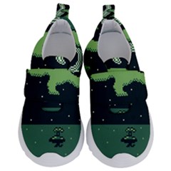 Ship Sea Monster Boat Island Night Pixel Kids  Velcro No Lace Shoes by Pakemis