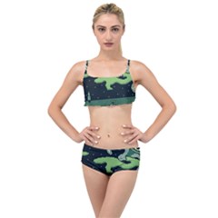 Ship Sea Monster Boat Island Night Pixel Layered Top Bikini Set by Pakemis