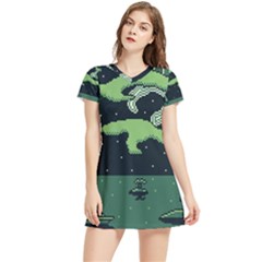 Ship Sea Monster Boat Island Night Pixel Women s Sports Skirt by Pakemis