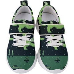 Ship Sea Monster Boat Island Night Pixel Kids  Velcro Strap Shoes by Pakemis