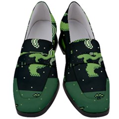 Ship Sea Monster Boat Island Night Pixel Women s Chunky Heel Loafers by Pakemis