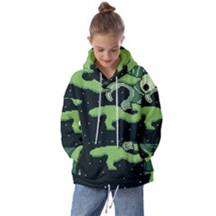 Ship Sea Monster Boat Island Night Pixel Kids  Oversized Hoodie by Pakemis