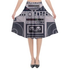 Cassette Recorder 80s Music Stereo Flared Midi Skirt by Pakemis