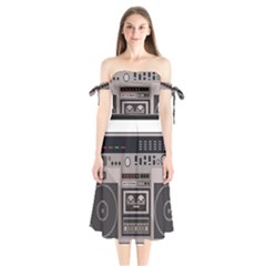 Cassette Recorder 80s Music Stereo Shoulder Tie Bardot Midi Dress by Pakemis