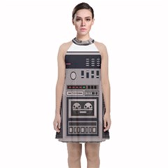 Cassette Recorder 80s Music Stereo Velvet Halter Neckline Dress  by Pakemis