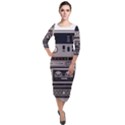 Cassette Recorder 80s Music Stereo Quarter Sleeve Midi Velour Bodycon Dress View1