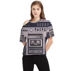 Cassette Recorder 80s Music Stereo One Shoulder Cut Out Tee by Pakemis