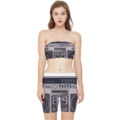 Cassette Recorder 80s Music Stereo Stretch Shorts And Tube Top Set by Pakemis