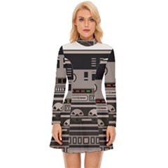 Cassette Recorder 80s Music Stereo Long Sleeve Velour Longline Dress by Pakemis