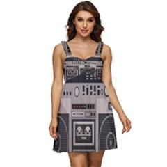 Cassette Recorder 80s Music Stereo Ruffle Strap Babydoll Chiffon Dress