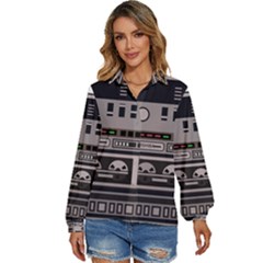 Cassette Recorder 80s Music Stereo Women s Long Sleeve Button Down Shirt