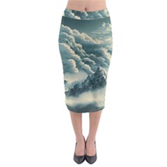 Mountains Alps Nature Clouds Sky Fresh Air Art Midi Pencil Skirt by Pakemis