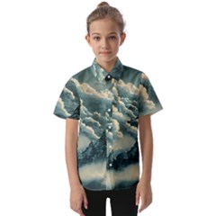 Mountains Alps Nature Clouds Sky Fresh Air Art Kids  Short Sleeve Shirt by Pakemis