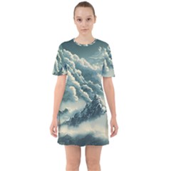 Mountains Alps Nature Clouds Sky Fresh Air Art Sixties Short Sleeve Mini Dress by Pakemis