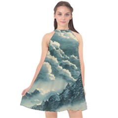 Mountains Alps Nature Clouds Sky Fresh Air Art Halter Neckline Chiffon Dress  by Pakemis