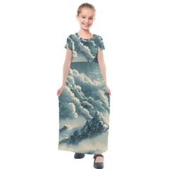 Mountains Alps Nature Clouds Sky Fresh Air Art Kids  Short Sleeve Maxi Dress by Pakemis