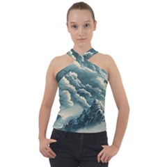 Mountains Alps Nature Clouds Sky Fresh Air Art Cross Neck Velour Top by Pakemis