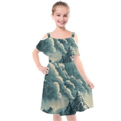 Mountains Alps Nature Clouds Sky Fresh Air Art Kids  Cut Out Shoulders Chiffon Dress by Pakemis