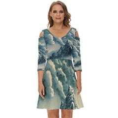 Mountains Alps Nature Clouds Sky Fresh Air Art Shoulder Cut Out Zip Up Dress by Pakemis