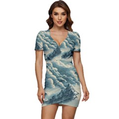 Mountains Alps Nature Clouds Sky Fresh Air Art Low Cut Cap Sleeve Mini Dress by Pakemis