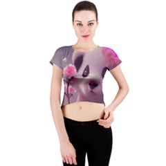 Panda Endangered Protected Bamboo National Treasure Crew Neck Crop Top by Pakemis